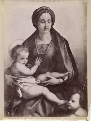 Alinari, Fratelli — Firenze - R. Galleria Uffizi. La Vergine col Bambino e S. Giovannino. (Andrea del Sarto) — insieme